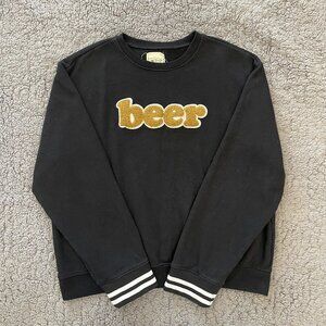 Y2K Modish Rebel “Beer” Chenille Logo L Sweatshirt Indie Streetwear Crewneck